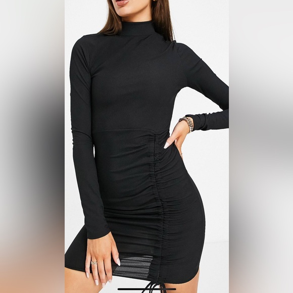 MISSGUIDED High Neck Mini Dress With Ruched Front in Black SZ 10 SZ Medium NWT - Picture 2 of 11